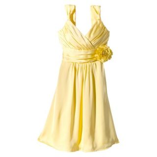 TEVOLIO Womens Satin V Neck Dress with Removable Flower   Sassy Yellow   14