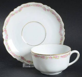 Heinrich   H&C 1916 Flat Cup & Saucer Set, Fine China Dinnerware   Pink & White