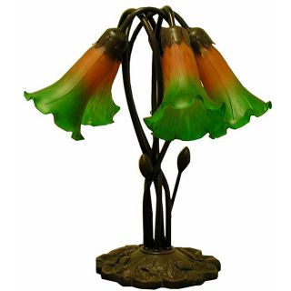 Tiffany style 5 way Bronze Lily Amber/ Greentable Lamp