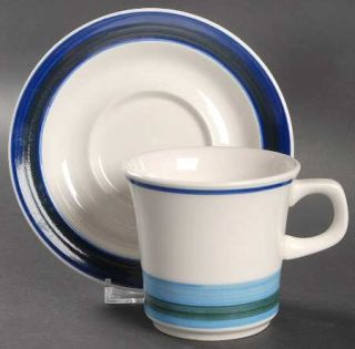 Noritake Surf Blue Flat Cup & Saucer Set, Fine China Dinnerware   Craftone,Blue