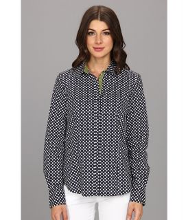 Anne Klein Dot Print Button Front Shirt Womens Long Sleeve Button Up (Gray)