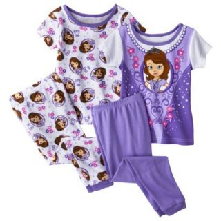 Sofia the First Toddler Girls 4 Piece Short Sleeve Pajama Set   Purple 2T