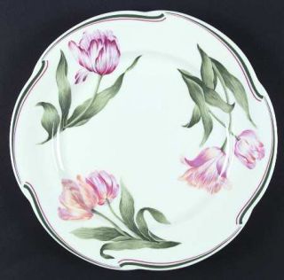 Christian Dior Normandie Dinner Plate, Fine China Dinnerware   Green&Red Bands,P
