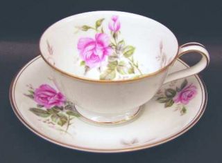 Noritake Rosa Footed Cup & Saucer Set, Fine China Dinnerware   Pink Roses & Buds