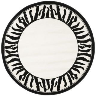 Lyndhurst Collection Zebra Border Black/ White Rug (5 3 Round)