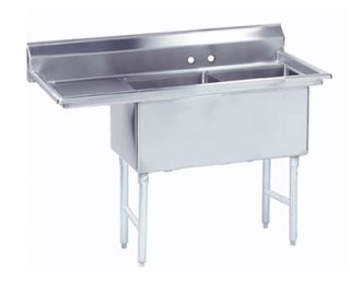 Advance Tabco Fabricated Sink   (2) 18x24x14 Bowl, 18 Left Drainboard, 16 ga 304 Stainless