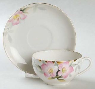 Noritake Azalea Flat Cup & Saucer Set, Fine China Dinnerware   Pink,Patent#19322