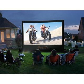 Open Air Cinema 16 foot Outdoor Home Screen Projector (Black/whiteMaterials: FabricScreen frame: 17.5 feet wide x 13 feet longProjection surface: 220 inches longIncludes: Inflatable movie screen frame, matte white projection surface, blackout backdrop, ei