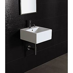 Bissonnet Ice 40 White Ceramic Bathroom Sink (WhiteInterior sinkDimensions: 15.7 inches long x 15.7 inches wide x 6.9 inches highFaucet settings: One (1) pre drilled faucet holeType: Wall mount and/or above the counterMaterial: Vitreous chinaHole size req