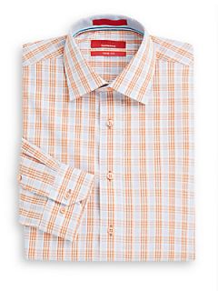 Cotton Check Dress Shirt/Trim Fit   Orange
