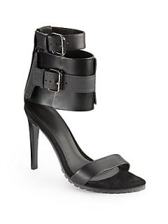 Riley Wide Ankle Strap Leather Sandals   Black