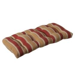 Pillow Perfect Outdoor Red/ Gold Stripe Wicker Loveseat Cushion (Red/goldPattern: StripeMaterials: 100 percent polyesterFill: 100 percent virgin polyester fiberClosure: Sewn seam Weather resistantUV protectedCare instructions: Spot clean Dimensions: 44 in