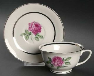 Embassy (American) Emb6 Footed Cup & Saucer Set, Fine China Dinnerware   Pink Ro