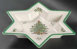 Spode Christmas Tree Green Trim Large Star Shaped Dish, Fine China Dinnerware  