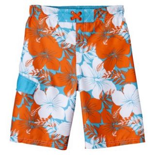 Cherokee Boys Hibiscus Flower Swim Trunk   Orange XL