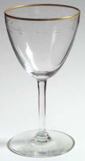 Gorham Adrian Wine Glass   Stem #6009, Cut Plant Design, Gold Trim