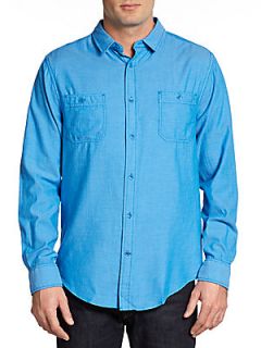 Emillo Topstitched Cotton Shirt   Blue
