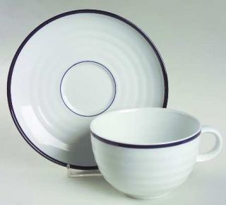 Spal Porcelanas Roulette Blue Flat Cup & Saucer Set, Fine China Dinnerware   Blu