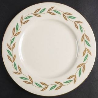 Castleton (USA) Alberta Salad Plate, Fine China Dinnerware   Green & Gold Leaf B