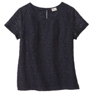 Merona Womens Lace Short Sleeve Top   Xavier Navy   XL