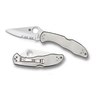 Spyderco Delica 4 Stainless Knife (silverBlade materials: VG 10Handle materials: Stainless SteelBlade length: 2.875 inchesHandle length: 4.188 inchesHollow saber ground with a stronger tip and larger 13 milimeter opening holeSpine has slip resistant jimpi