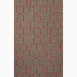 Handmade Geometric Pattern Gray/ Red Wool Rug (36 X 56)