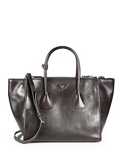 Prada Glace Calf Twin Pocket Tote   Moro Brown