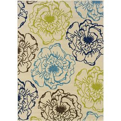 Floral Pattern Ivory/green Outdoor Area Rug (67 X 96)
