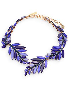Oscar de la Renta Swarovski Crystal Leaf Necklace   Lapis Blue