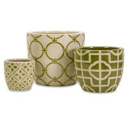 Da Nang 3 piece Decorative Containers (Cream, greenFinish: High glossMaterials: 100 percent ceramicLarge dimensions: 10.25 inches wide x 9.25 inches high x 10.25 inches deepMedium dimensions: 8 inches wide x 7 inches high x 8 inches deepSmall dimensions: 