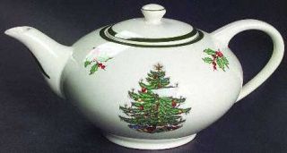Cuthbertson Christmas Tree (Wide Green Band) Teapot & Lid, Fine China Dinnerware