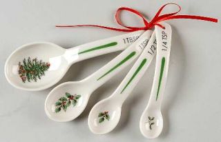 Spode Christmas Tree Green Trim 4 Pc Ceramic Measuring Spoons, Fine China Dinner
