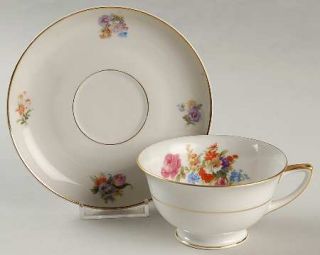 Heinrich   H&C Hc181 Footed Cup & Saucer Set, Fine China Dinnerware   Floral Bor