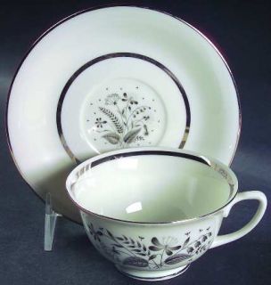 Royal Jackson Allegro Footed Cup & Saucer Set, Fine China Dinnerware   Gray Flow
