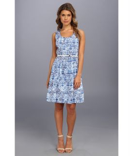 Calvin Klein Prtd Cotton Aline Bltd Womens Dress (Blue)