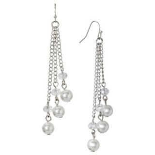 Womens Chain Dangle Earrings with Simulated Pearls   Silver/White