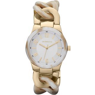 LIZ CLAIBORNE Womens Simulated Horn Chunky Link Bracelet Watch, Gold