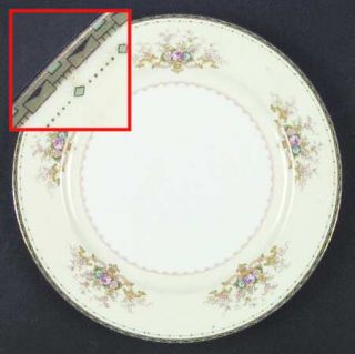 Meito Dorothy Dinner Plate, Fine China Dinnerware   Green Border,Floral Sprays