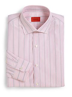 ISAIA Multistriped Cotton Dress Shirt   Pink