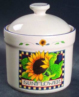 Sunflower (Checked Border) Sugar Bowl & Lid, Fine China Dinnerware   Susan Winge
