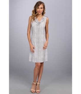 Calvin Klein Print Cowl Dress w/ Buttons Womens Dress (Gray)