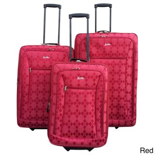 Jourdan Diamond 3 piece Expandable Upright Luggage Set (Chocolate, pink, black, red Materials: PolyesterPockets: Two (2) exterior pocketsWeight: 28 inch: 9 pounds, 25 inch: 8 pounds, 21 inch: 5 poundsCarrying handle: Two (2) WheeledWheel type: Inline skat