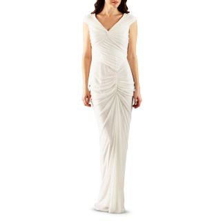 LILIANA Simply Cap Sleeve Ruched Gown, Ivory