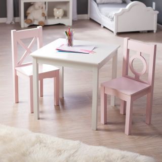 Lipper Hugs and Kisses Table and 2 Chair Set   White & Pink   LI284 1