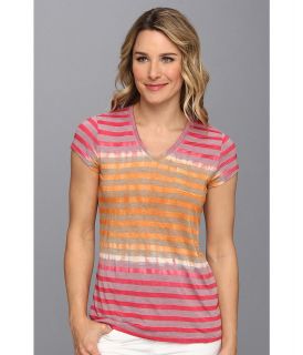 TWO by Vince Camuto V Neck One Pocket Feeder Stripe Tee Womens Short Sleeve Pullover (Pink)