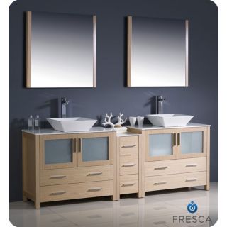 Fresca Torino 84 inch Light Oak Modern Double Sink Bathroom Vanity With Side Cabinet And Vessel Sinks