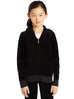 Juicy Couture Girls Dotted Logo Velour Hoodie   Black