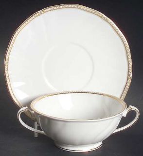Wedgwood Crown Gold  Footed Cream Soup Bowl & Saucer Set, Fine China Dinnerware