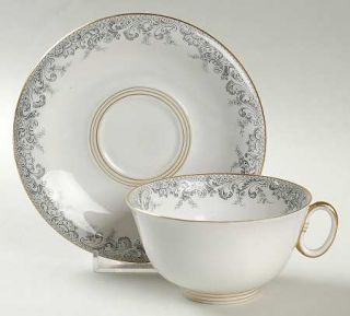 Hutschenreuther Grey Lace Flat Cup & Saucer Set, Fine China Dinnerware   Hohenbe