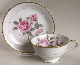 Noritake Lindrose Footed Cup & Saucer Set, Fine China Dinnerware   Pink Roses &